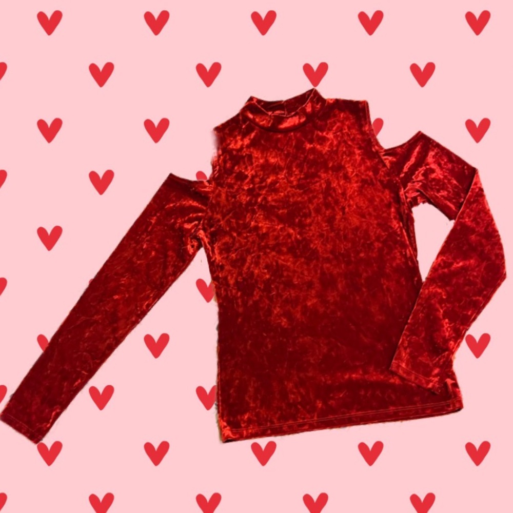 RED CRUSHED VELVET Top XS - Picture 2 of 7